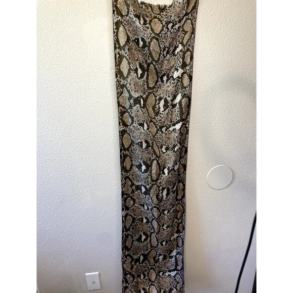 VTG Doro 100% Silk Brown & Ivory Sneak Skin Print Long Scarf W/ Fringe Edge - Picture 8 of 14